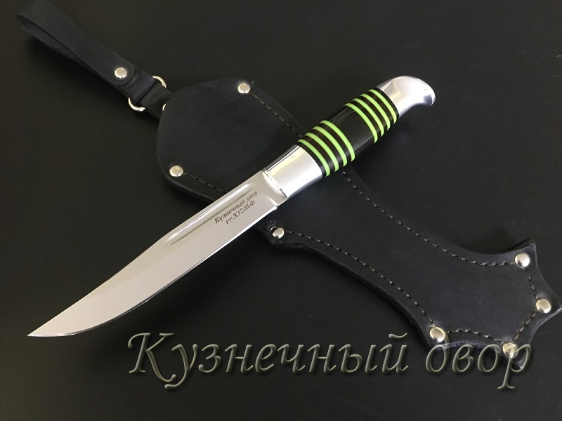 Нож финский, сталь- Х12МФ, рукоять наборная- мельхиор, оргстекло.  Артикул 00138.