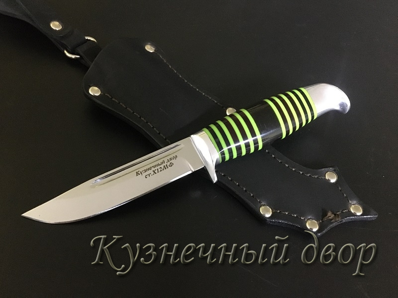 Нож финский, сталь- Х12МФ, рукоять наборная- мельхиор, оргстекло.  Артикул 00140.
