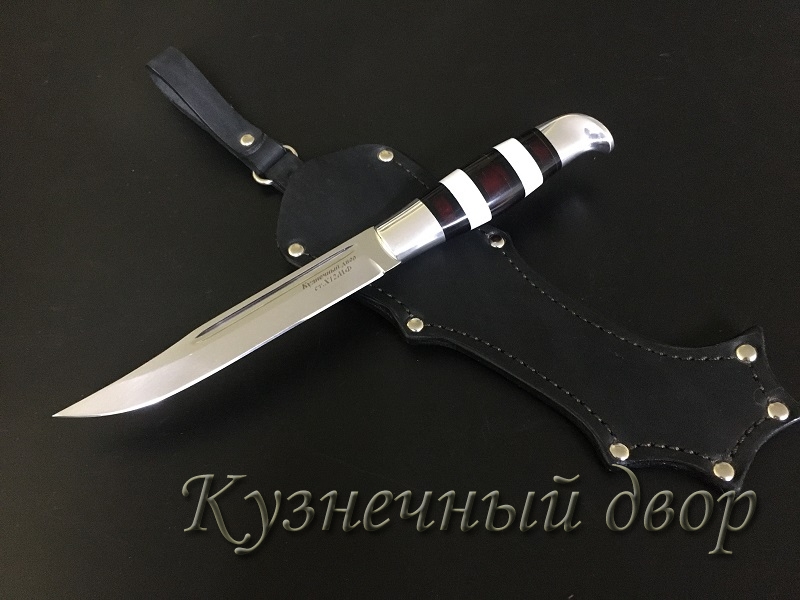 Нож финский, сталь- Х12МФ, рукоять наборная- мельхиор, оргстекло.  Артикул 00141.