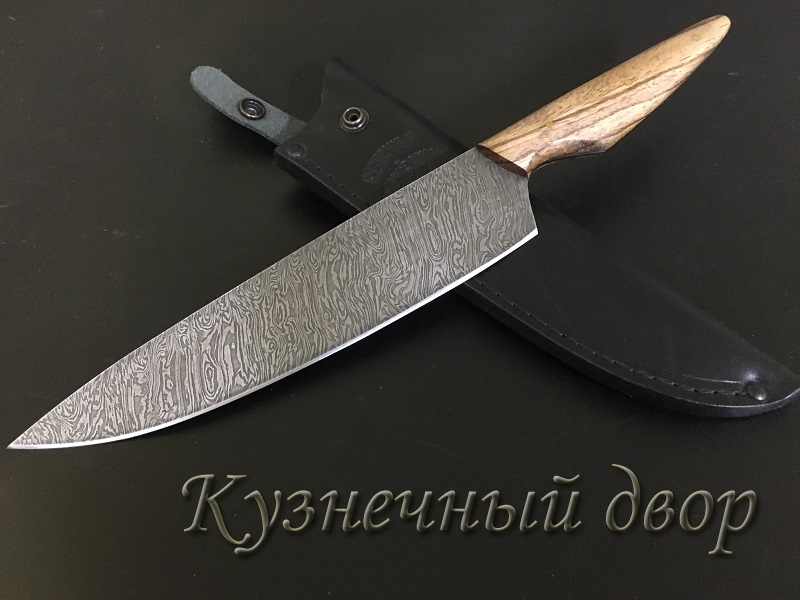 Нож "Шеф-220" цельнометаллический,  сталь-дамаск,  рукоять- зебрано.