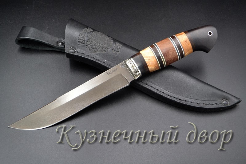 Нож "Путник"  сталь-булат, рукоять-наборная из ценных пород дерева, мельхиор.