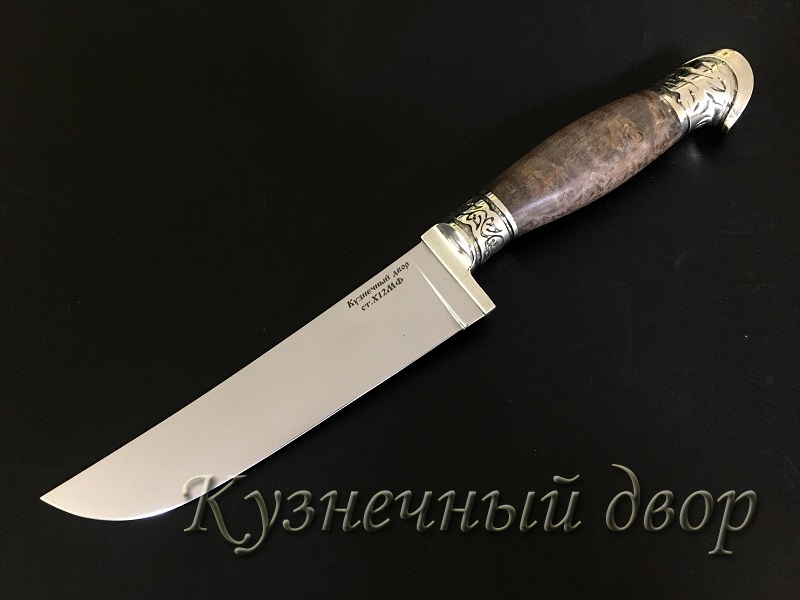Нож "Узбек" сталь -Х12МФ кованая, рукоять- мельхиор, карельская береза. 