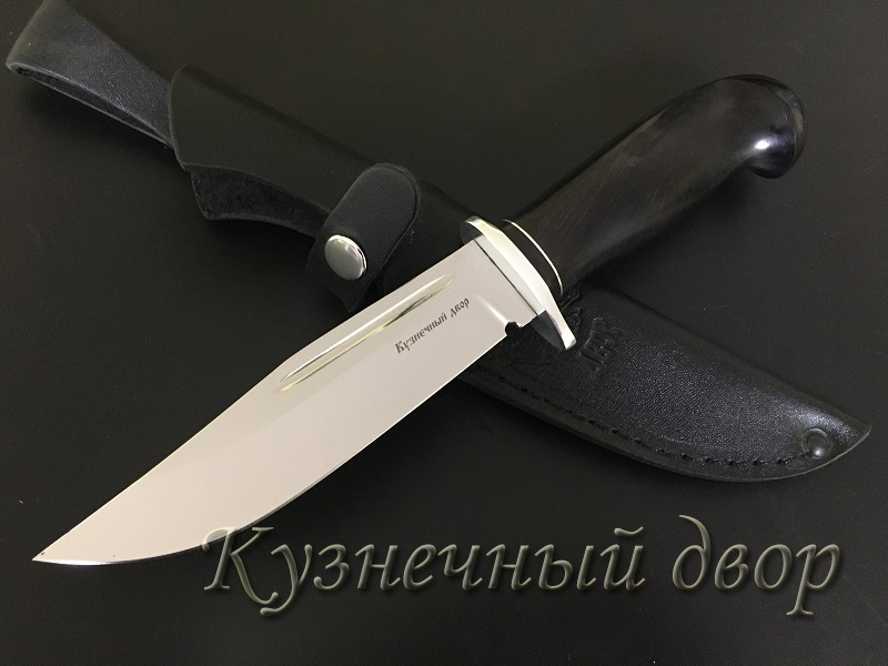 Нож "Сайга" сталь- D2, рукоять-мельхиор, черный граб. 