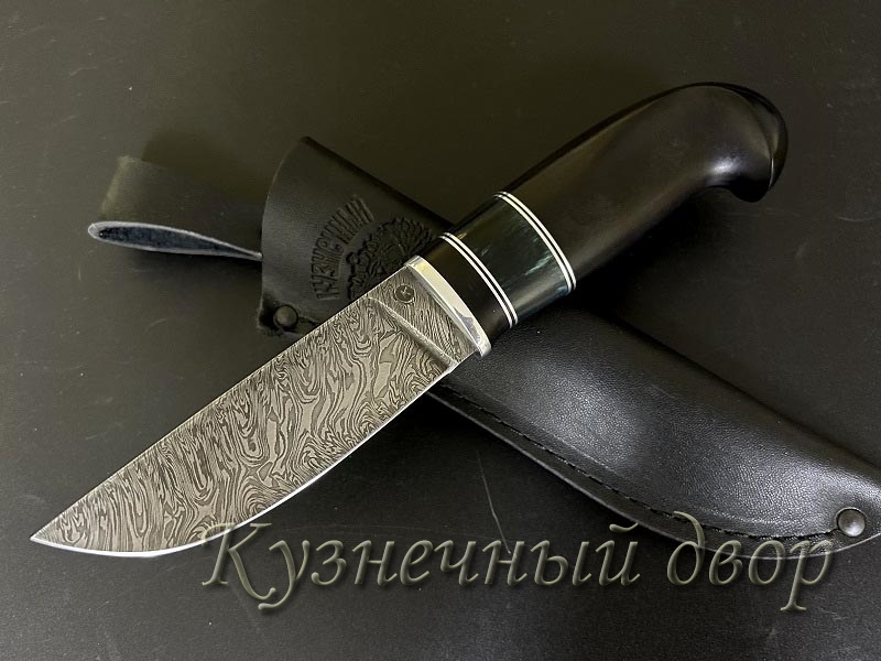 Нож "Зной" сталь- дамаск, рукоять- мельхиор, карельская береза, черный граб.  