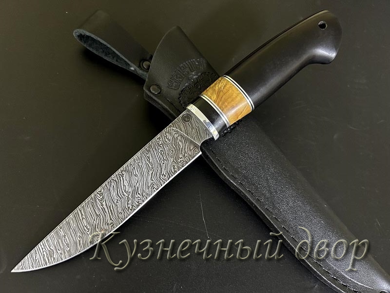 Нож "Кайман" сталь- дамаск, рукоять- мельхиор, карельская береза, черный граб. 