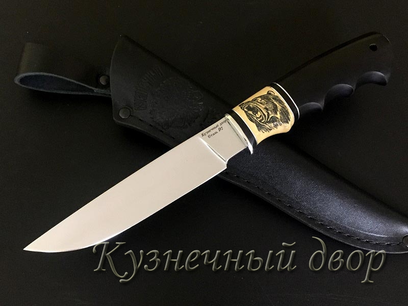 Нож "Тайга" сталь- D2, рукоять- мельхиор, черный граб, самшит с художественным оформлением. 