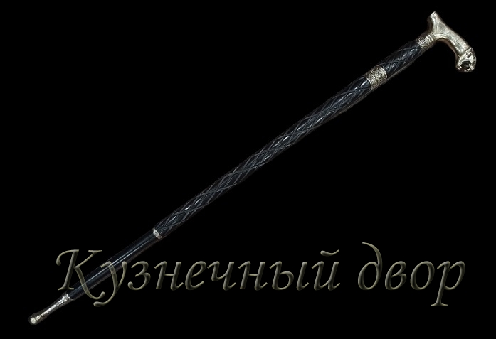 Трость "Ягуар" , рукоять и ножны- черный граб, художественное литье из мельхиора, клинок- Х12МФ.  