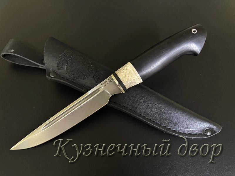 Нож  "Таран", Сталь- BOHLER К 340, рукоять-кость с художественным оформлением, черный граб.