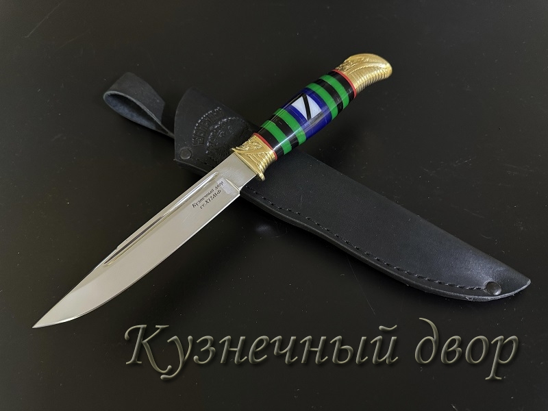 Нож  НКВД,  сталь- Х12МФ, рукоять- наборная, с латунным   художественным литьем.
