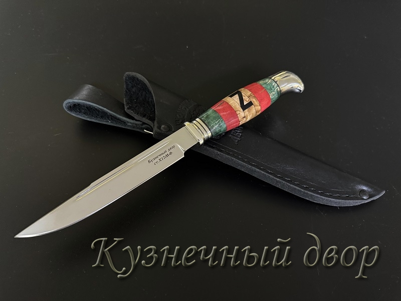 Нож  НКВД-Z. Сталь-Х12МФ кованая. Рукоять- наборная из ценных пород дерева, мельхиоровое литье. 