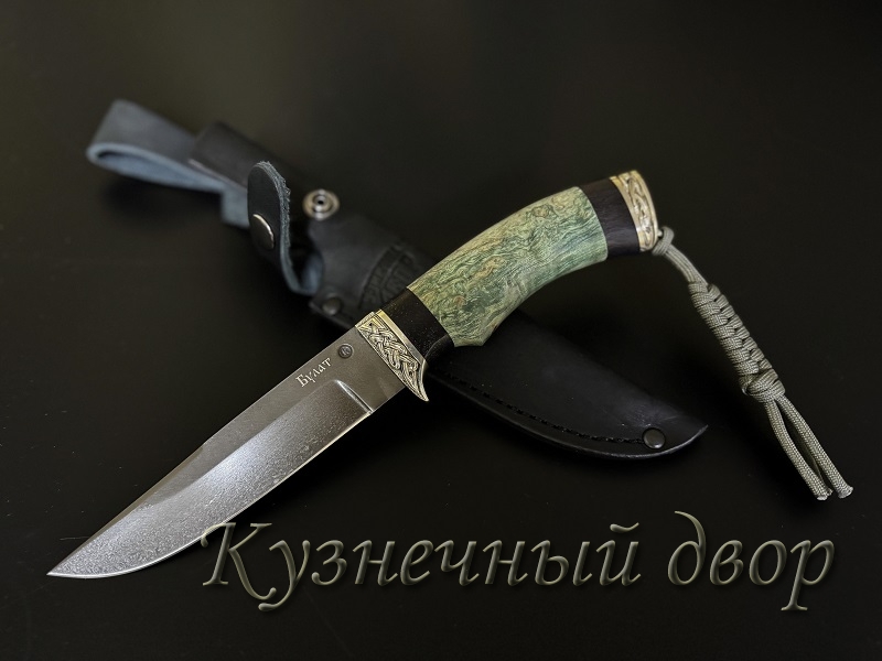 Нож "Койот",  сталь-булат, рукоять- художественное литье из мельхиора, карельская береза.  