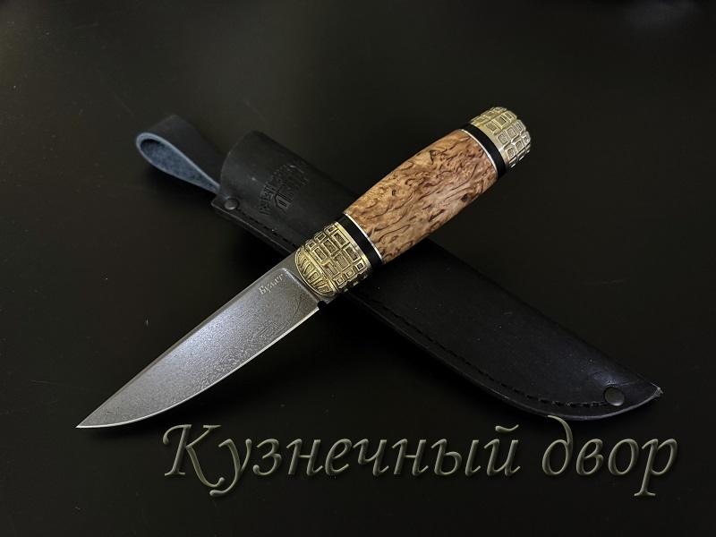 Нож "Финский",  сталь-булат, рукоять- художественное литье из мельхиора, карельская береза.  