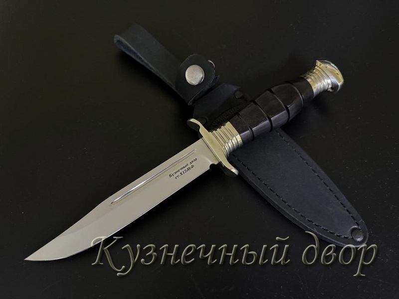 Нож "ВМФ" кованый,  сталь- Х12МФ, рукоять- мельхиор, черный граб.