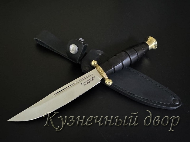 Нож  "Пума" кованый,  сталь- Х12МФ, рукоять-латунь, черный граб.