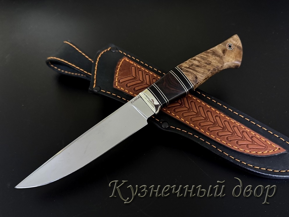 Нож "Зной" сталь-ELMAX, рукоять-нейзильбер,эбен, карельская береза, мозаичный пин.