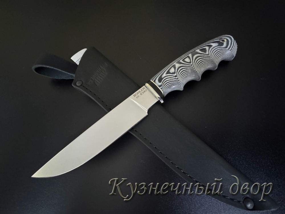 Нож  "Тайга", Сталь- BOHLER К 340, рукоять- мельхиор, G10, мозаичный пин.