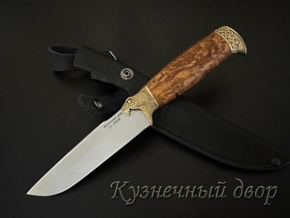 Нож "Кобра", сталь-95Х18 кованая, рукоять-художественное литье, карельская береза.