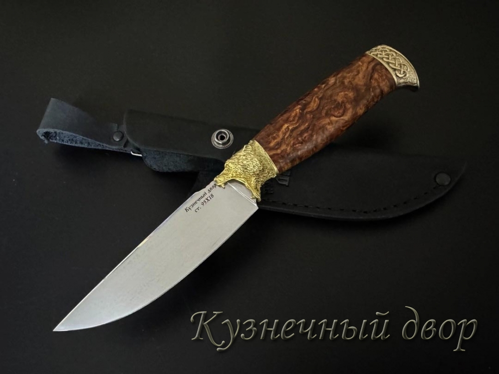 Нож "Медведь", сталь-95Х18 кованая, рукоять-художественное литье, карельская береза. 
