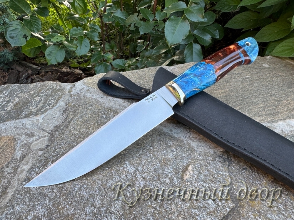 Нож "Беркут" сталь- BOHLER К 340, рукоять-мельхиор, акрил.