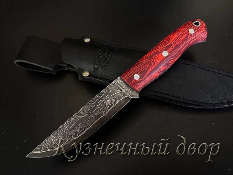 Нож ручной работы "Грибник" цельнометаллический из трехслойного ламината, сердечник ШХ15, накладки рукояти- акрил. 