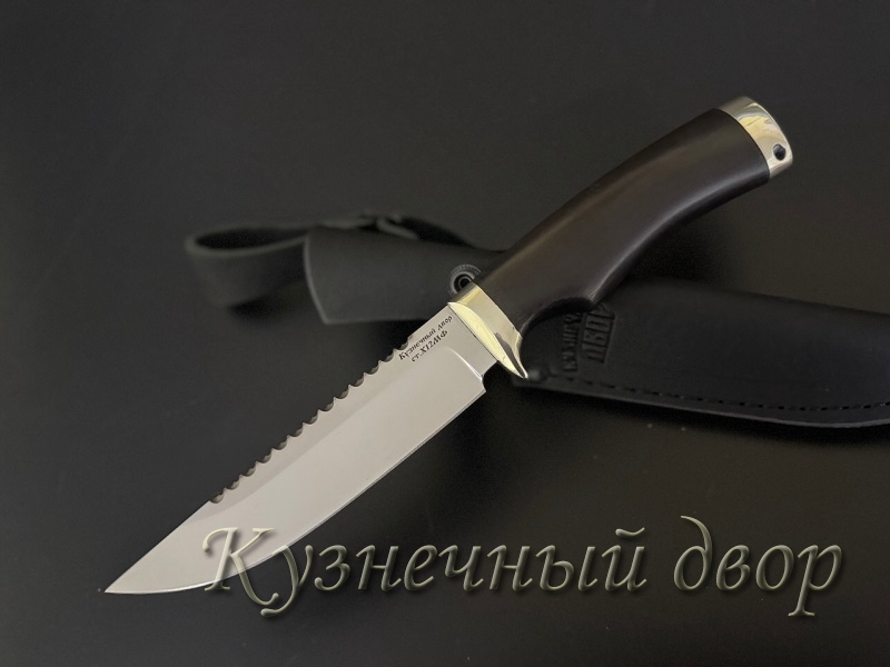 Нож "Рыбак"  сталь-Х12МФ кованая, рукоять- мельхиор, черный граб.