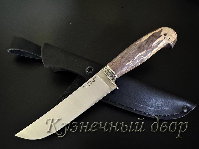 Нож "Узбек", сталь -Х12МФ кованая, рукоять- мельхиор, карельская береза. 