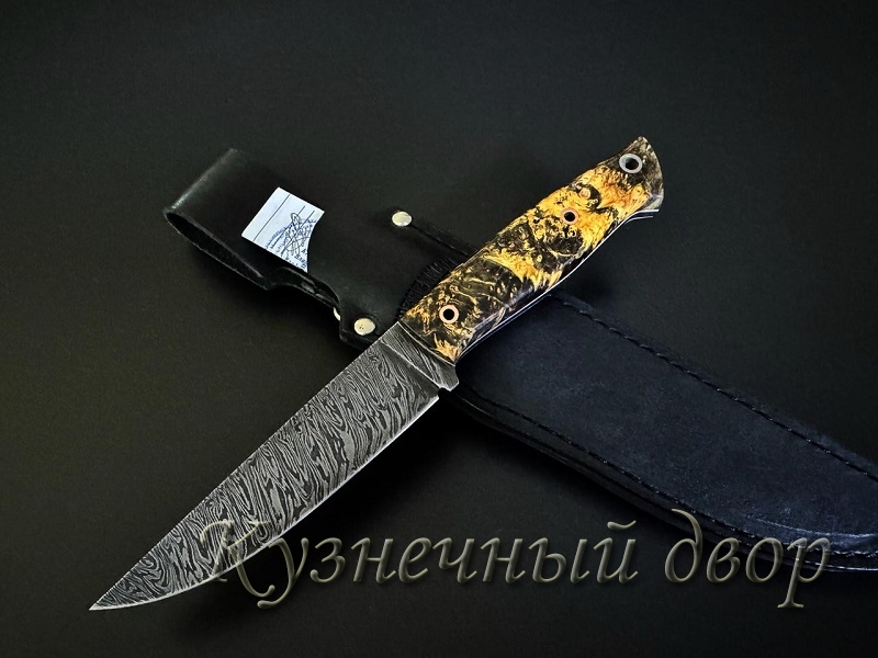 Нож "Финский  цельнометаллический",  сталь- дамаск, рукоять- кап клена.