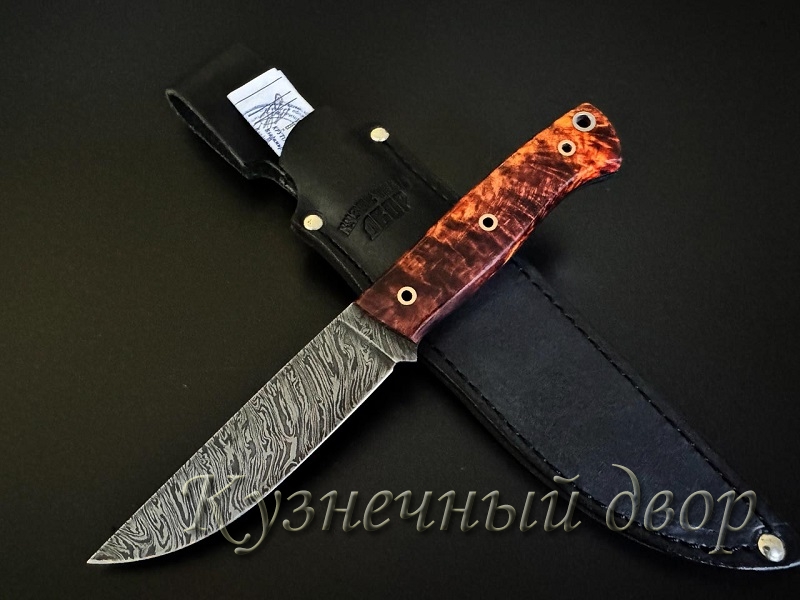 Нож "Грибник  цельнометаллический",  сталь- дамаск, рукоять- кап клена.