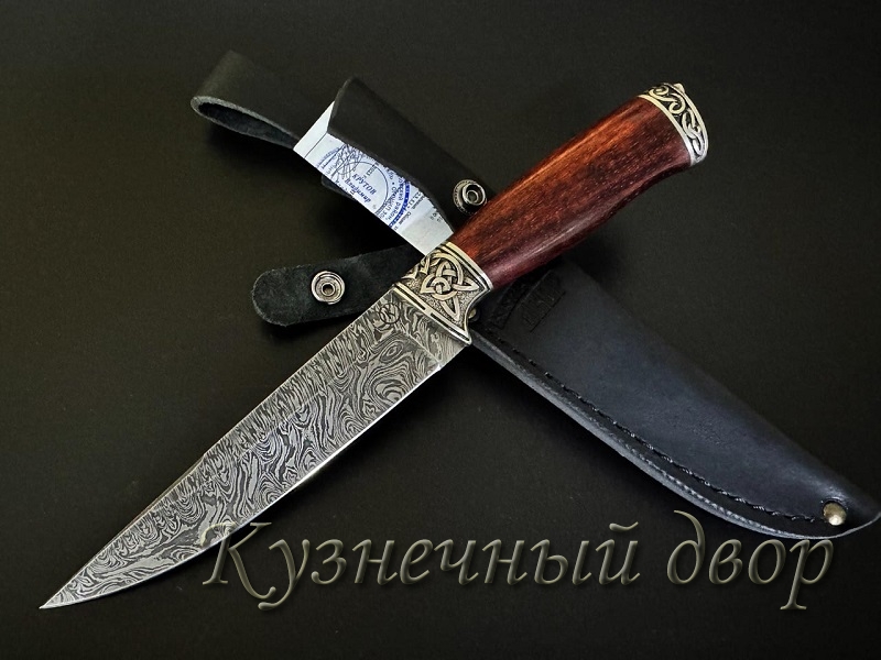 Нож "Сумрак". Сталь- дамаск, рукоять- художественное литье из мельхиора, бубинга помеле.