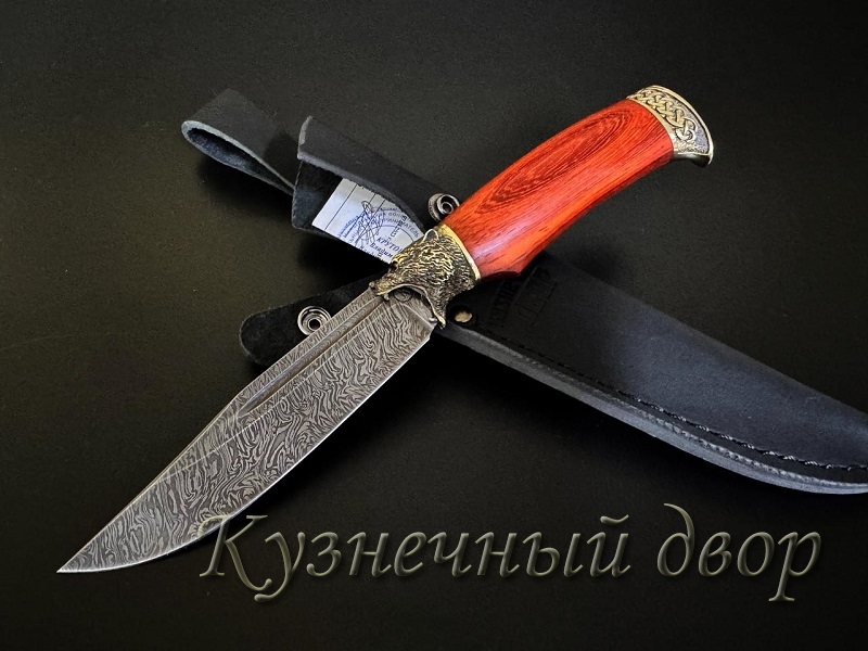 Нож "Таёжный".  Сталь- дамаск, рукоять- художественное литье из мельхиора, падук.