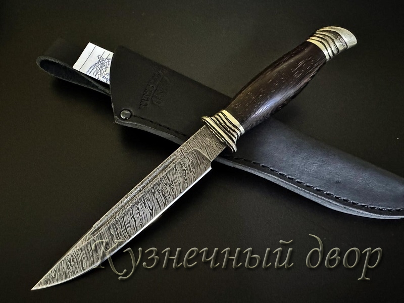 Нож"НКВД".  Сталь- дамаск, рукоять- художественное литье из мельхиора, венге. 