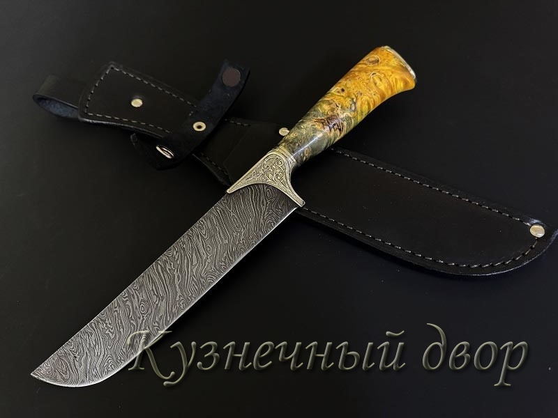 Нож "Пчак-180", сталь- дамаск, рукоять- мельхиор, кап клена.