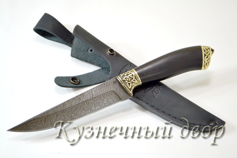 Нож "Сумрак" сталь- дамаск, рукоять- художественное литье из латуни, черный граб.