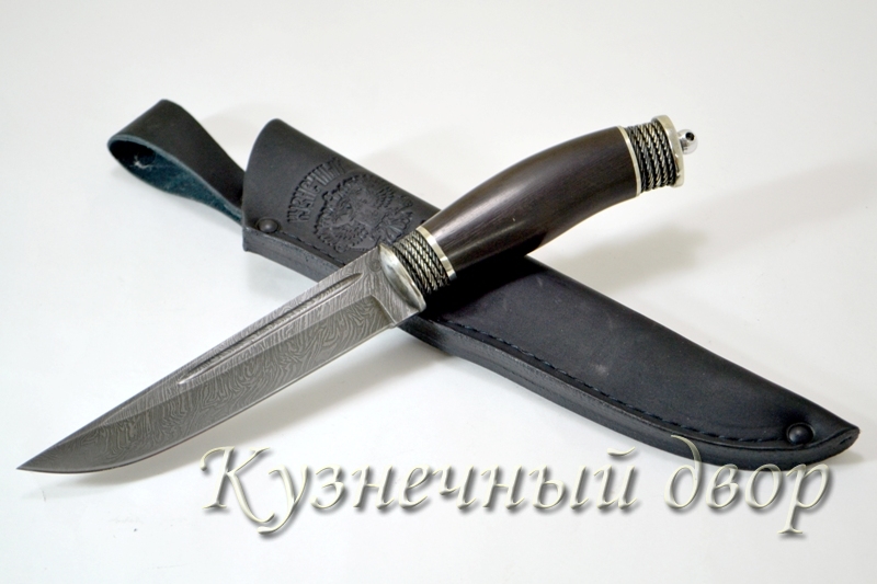 Нож "Игла" сталь- дамаск, рукоять- мельхиор, черный граб.
