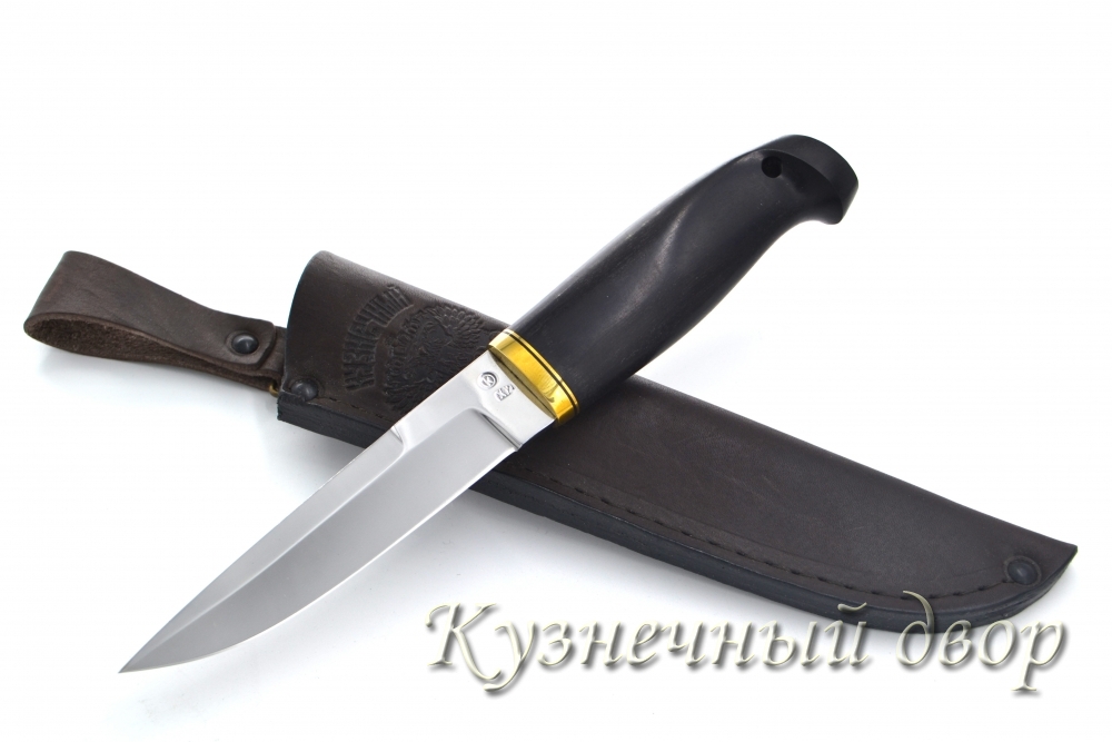 Нож "Финский"  сталь-Х12МФ кованая, рукоять- латунь, черный граб.