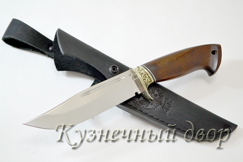 Нож "Сайга" сталь -Х12МФ кованая, рукоять- мельхиор, коричневый граб.