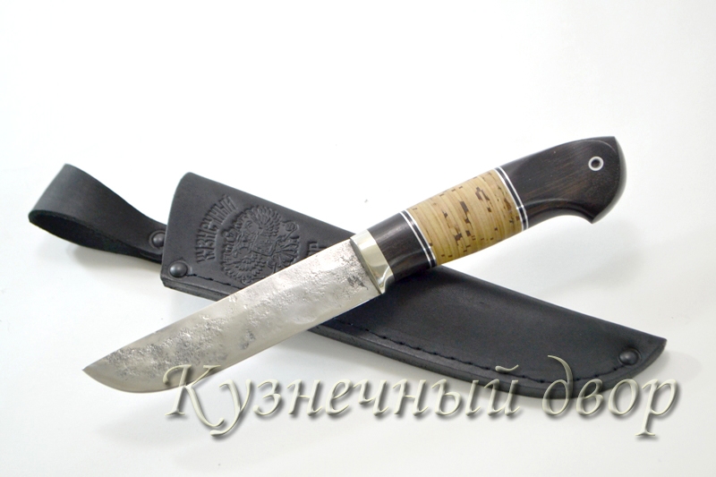 Нож "Бекас" сталь- 9ХС, рукоять- мельхиор, черный граб, береста.