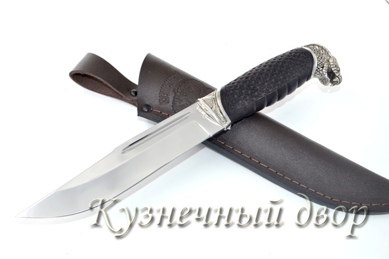 Нож "Варан" сталь- D2, рукоять-черный граб, художественное литье из мельхиора.