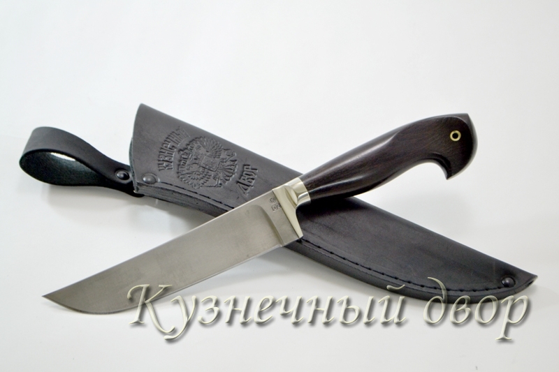Нож "Узбек" сталь- D2, рукоять-мельхиор,  черный граб.
