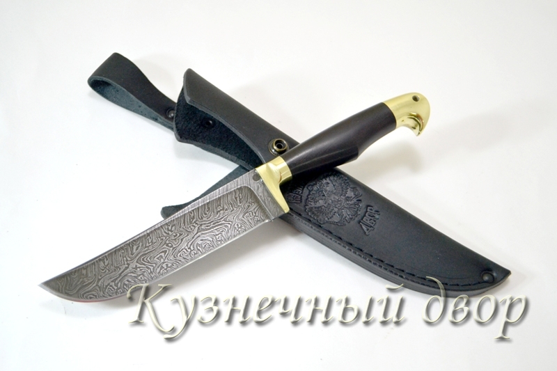Нож "Узбек" сталь- дамаск, рукоять- латунь, черный граб.