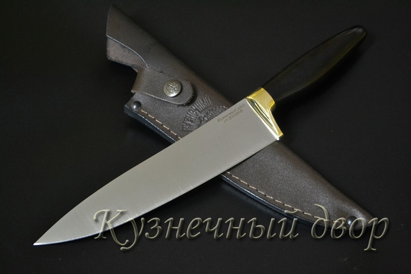 Нож "Шеф-де-Беф" сталь-Х12МФ, рукоять- латунь, черный граб.