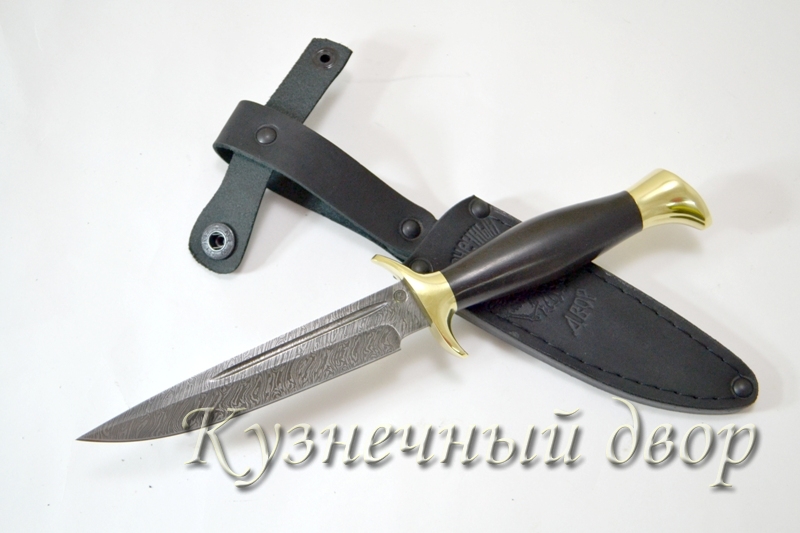 Нож "Норвежец" сталь- дамаск, рукоять- латунь,  черный граб.
