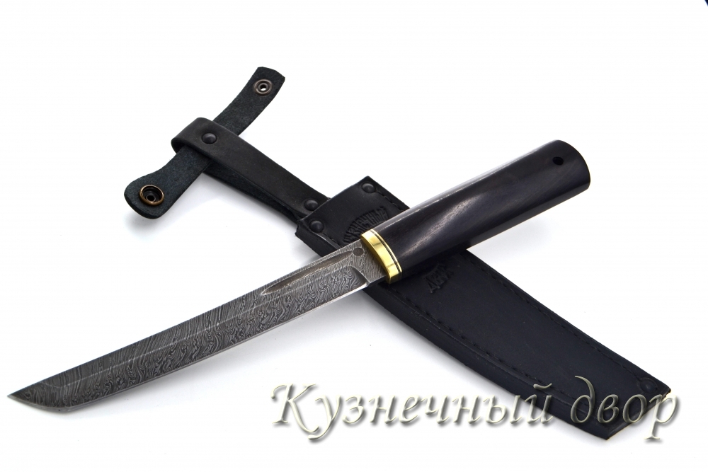 Нож "Танто" сталь-дамаск, рукоять- латунь, черный граб.