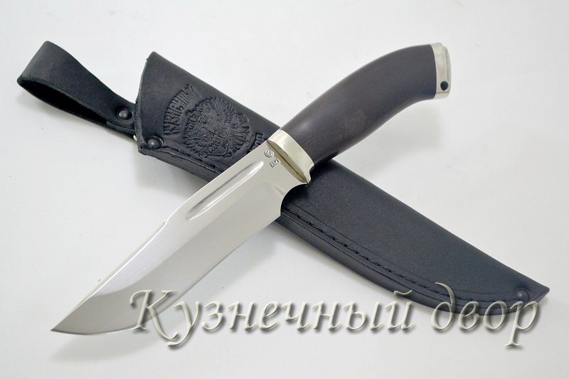 Нож "Охотник" сталь-Х12МФ, рукоять- мельхиор, черный граб.