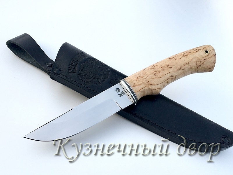 Нож "Овод" сталь- D2, рукоять-мельхиор, карельская береза. 
