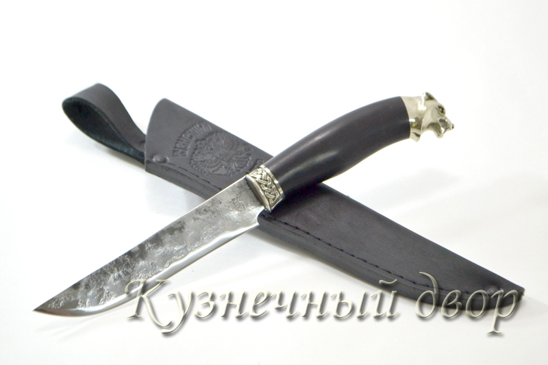 Нож "Кайман"сталь- 9ХС, рукоять- мельхиор, черный граб.
