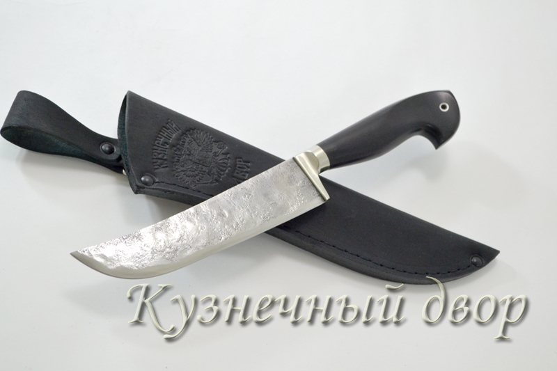 Нож "Узбек" сталь- 9ХС, рукоять- мельхиор, черный граб.