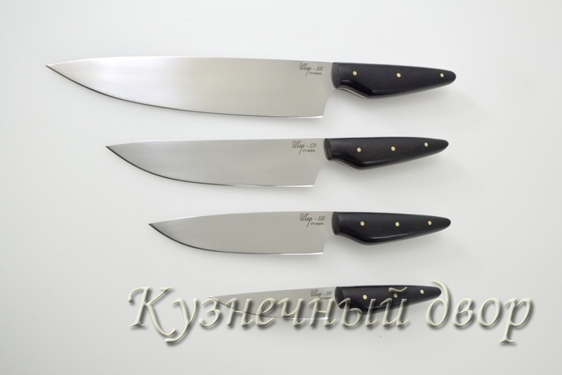 Набор кухонных ножей цельнометаллических из стали 50Х14МФ, рукоять- черный граб.