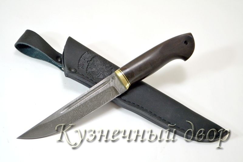 Нож "Игла" сталь- дамаск, рукоять- латунь, черный граб.